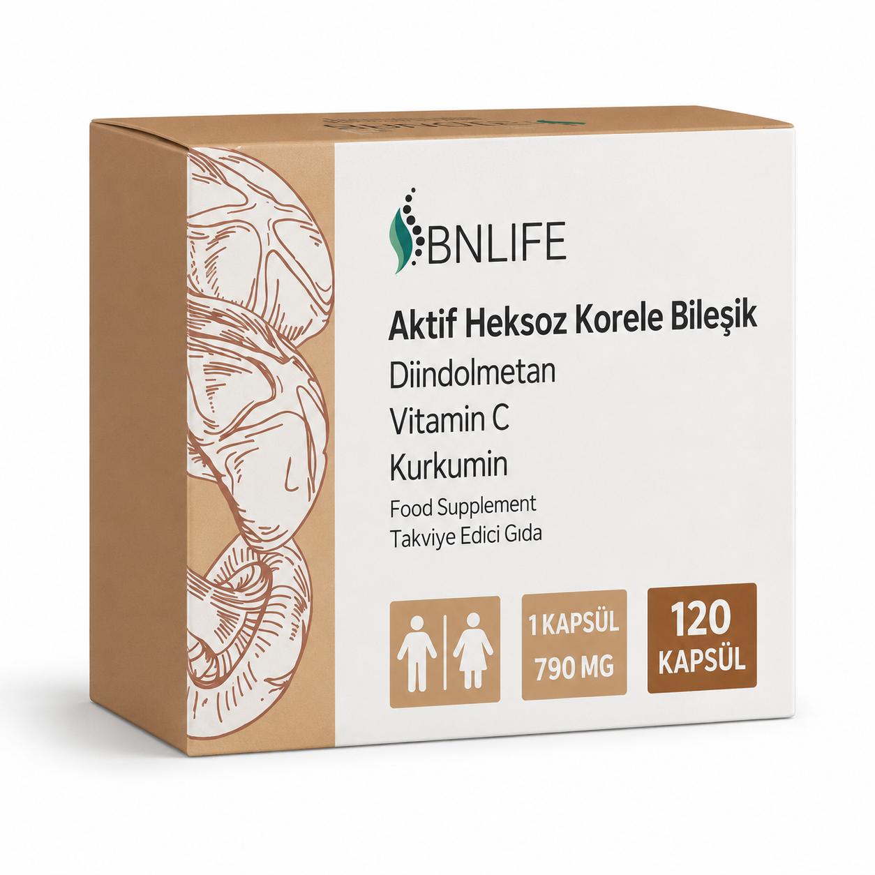 BNLife Aktif Heksoz Korele Bileşik Diindolmetan Vitamin C Kurkumin 120 Kapsül