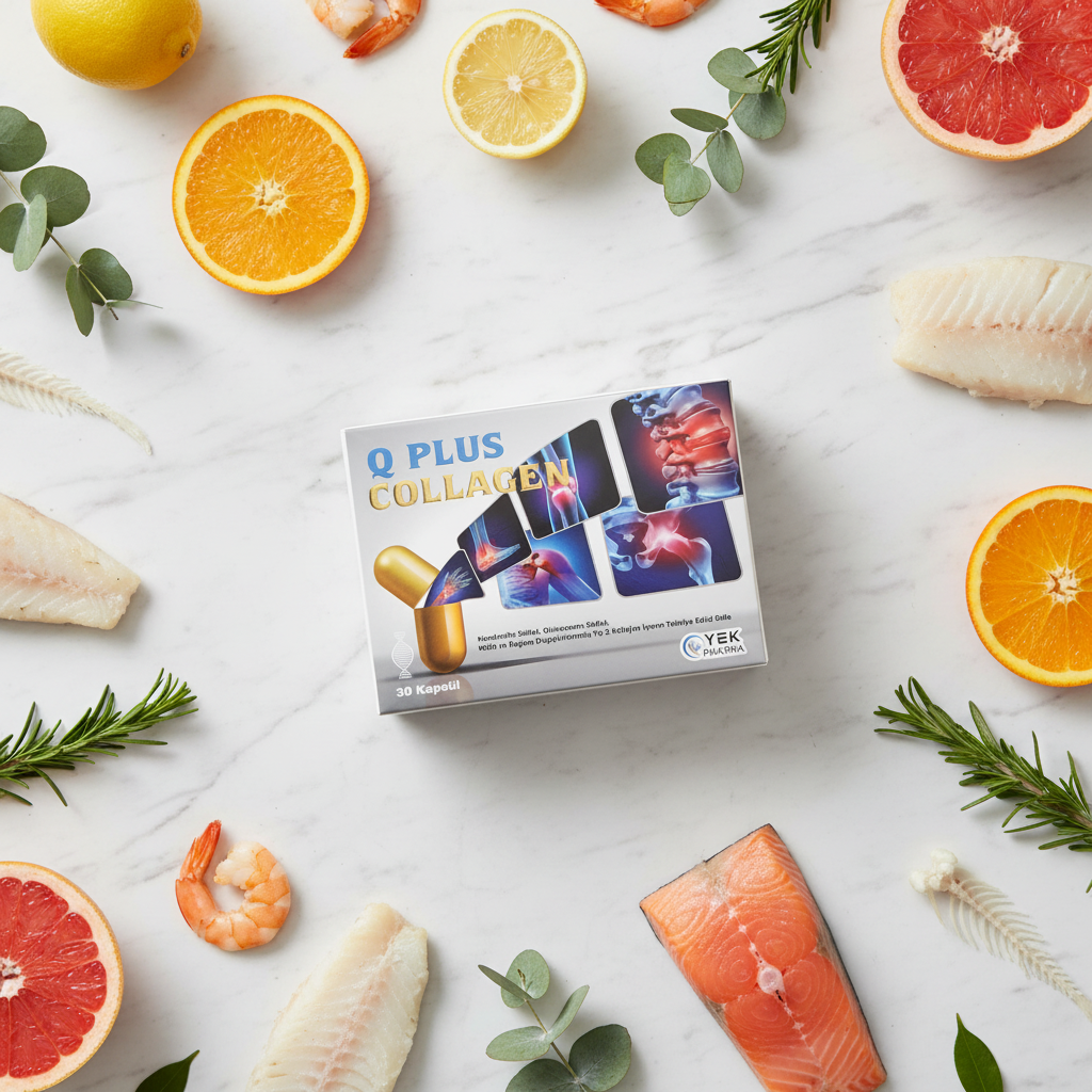 Q Plus Collagen flat lay doğal görseli
