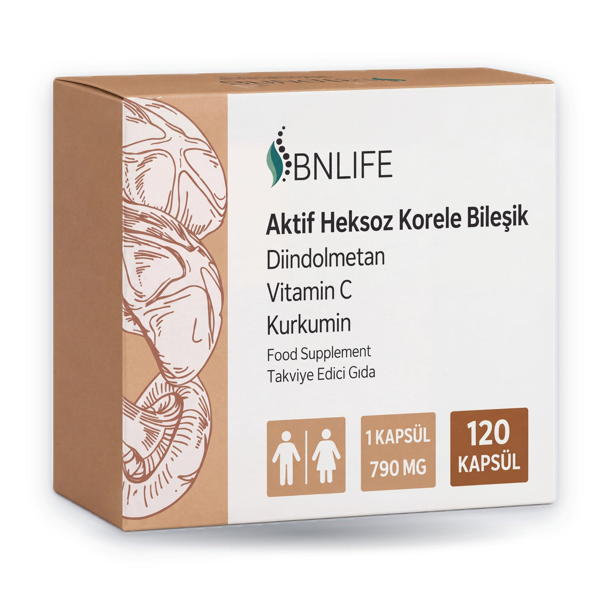BNLife Aktif Heksoz Korele Bileşik 120 kapsül kutusu