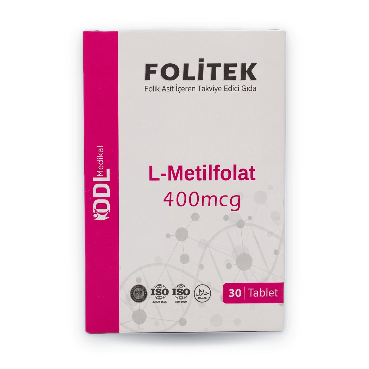 Folitek L-metilfolat 400 mikrogram 30 tablet kutusu