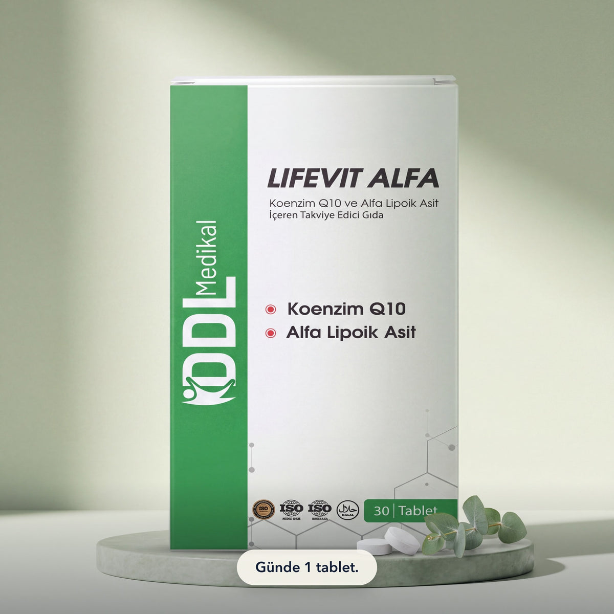 Lifevit Alfa 30 tablet kutusu günlük bir ortamda