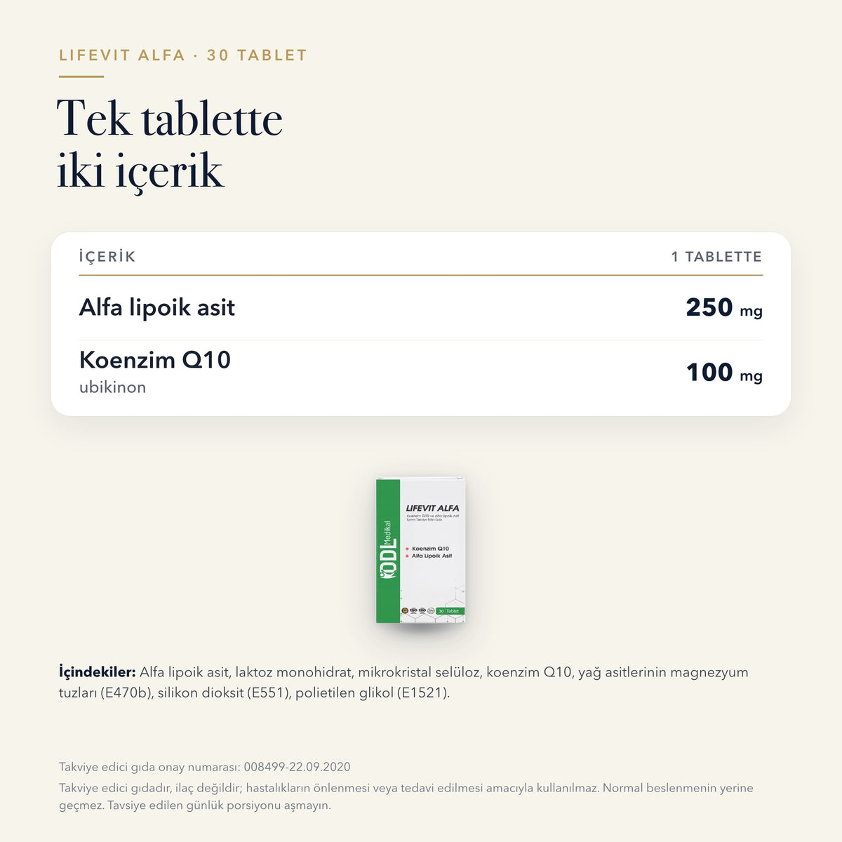 Lifevit Alfa 30 tablet içerik tablosu: bileşenler ve miktarları
