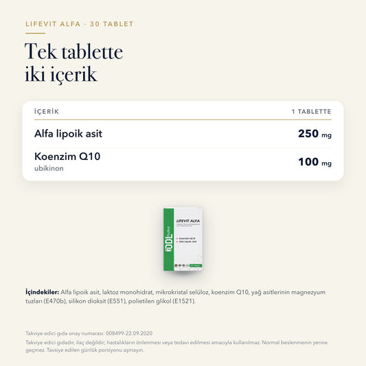 Lifevit Alfa 30 tablet içerik tablosu: bileşenler ve miktarları