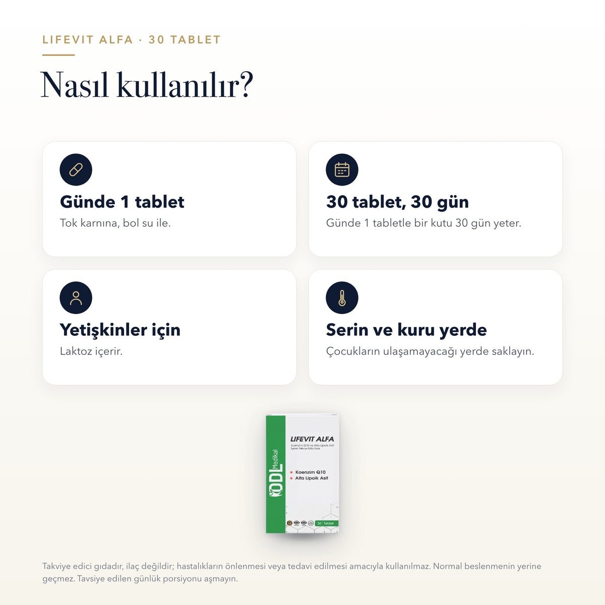 Lifevit Alfa 30 tablet nasıl kullanılır: günlük kullanım, kutu süresi, kullanıcı grubu ve saklama