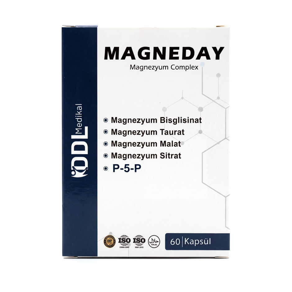 Magneday Magnezyum Complex 60 Kapsül – Bisglisinat, Taurat, Malat, Sitrat ve B6