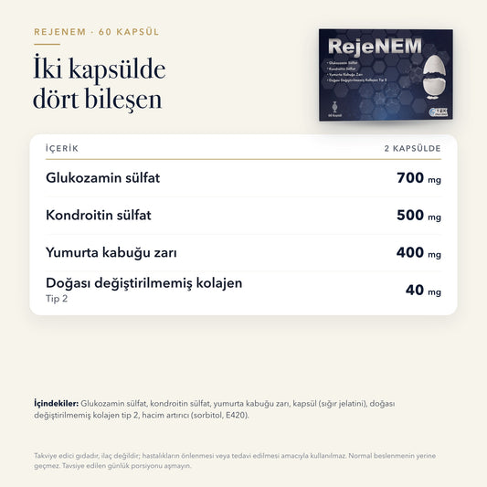 Rejenem 60 kapsül içerik tablosu: bileşenler ve miktarları